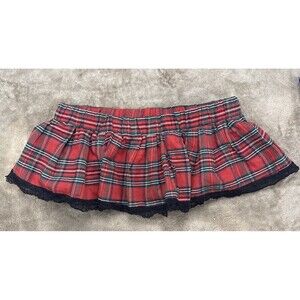 Vintage Micro Mini Schoolgirl Skirt Womens Large Y2K Red Plaid Tartan Pleats